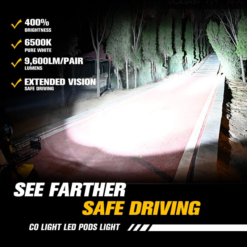CO LIGHT LED Pod Spot Lights 2PCS 4 inch 96W LED Fog Lights for Truck Offroad Driving Lights SUV ATV Boat Motor Tractor Forklift 3 Years W-arranty - Image 2